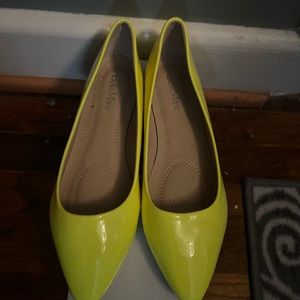 Lime green pointed toe flats